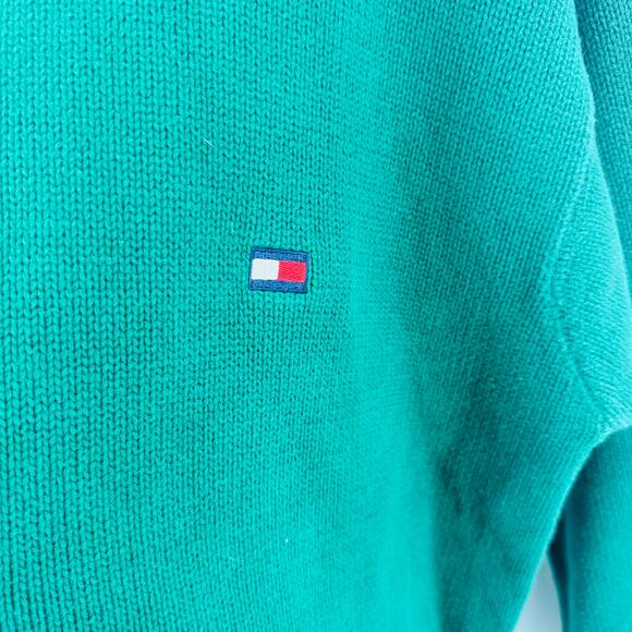 Vintage Tommy Hilfiger Green Cotton Sweater XL Oversized Preppy Unisex - Picture 4 of 6